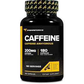 Primaforce Píldoras de Cafeína - 200 mg - 180 cápsulas - 180 ser - Sin Gluten - Sin Soya