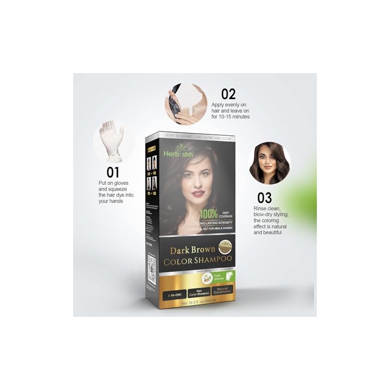 Herbishh - Champú colorante para cabello gris, champú con tinte