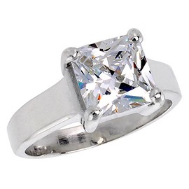 Sterling Silver CZ 8mm Princess Cut Solitaire Engagement Ring for Women Flat Shank 3 ct Size 9