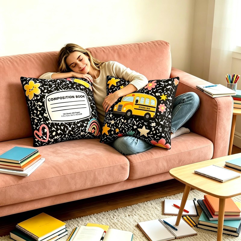 2Pcs Back to School Pillow Covers 18" x 18" School-Bus
