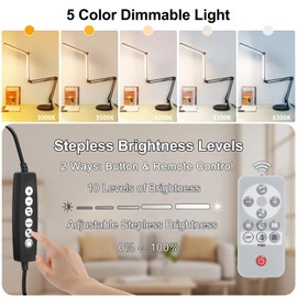 Toolour Desk Lamps for Nail Tech,24W Large Dual Architect Lamp with Remote Control,5 Colors Stepless Dimming Sleep Mode & Memory Function Workbench LED Halfmoon Light for Beauty Salon Home Office