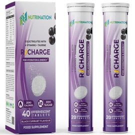 Electrolytes Hydration Tablets | 40 Effervescent Rehydration Tablets (Blackcurrant) | 5 High Strength Electrolytes | Added Vitamin B6, B12, C & D | 250mg Taurine for Energy | 0 Calories & Sugar Free