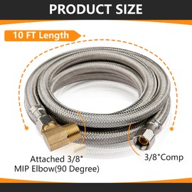 2-Pack HeSun 10Ft Stainless Steel Dishwasher Hose, 3/8" Comp x 3/8" Comp Water Supply Line, with Attached 90 Degree 3/8-Inch MIP Elbow (10 Ft)(HOSE060-2)