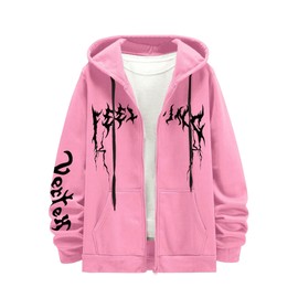 SOLY HUX Men's Graphic Zip Up Hoodies Sweatshirt Drawstring Long Sleeve Casual Streetwear Jacket Pink Graphic Medium
