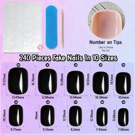 LunarCharm 240 Stück quadratische schwarz Press on Nägel kurze künstliche quadratisch auf Nägeln vollständige Abdeckung künstliche Fingernägel für Anfänger DIY