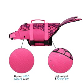 Surblue Dog Life Jacket Flotation Vest Saver Swimsuit Preserver Pet Adjustable Safety Coat for Water Safety at The Pool, Beach, Boating,Swimming (XS, Rose)