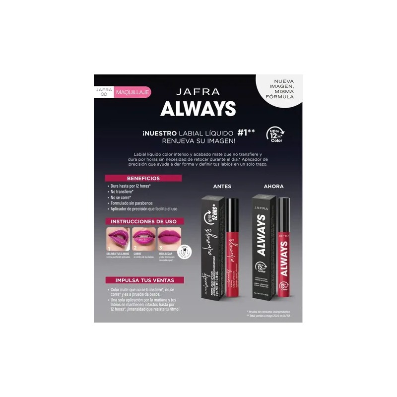 Labial Líquido Matte Jafra - Línea Always Larga Duracion