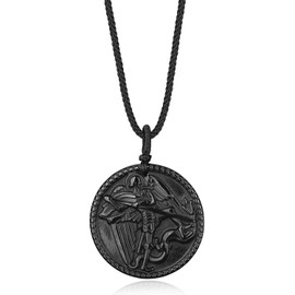 COAI Adjustable Black Obsidian Stone Archangel Mens Womens Saint Micheal Pendant Necklace