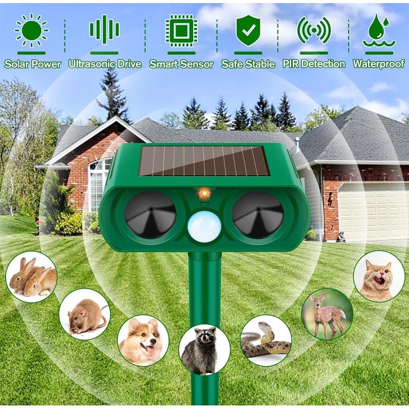 2 Pack Ultrasonic Animal Repeller Outdoor Solar Ultrasonic Repellent Animal