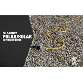 Southwire Polar Solar Extra Heavy Duty Extension Cord, 50Ft, 10 Gauge, 3 Conductor, 3-Outlet Outdoor Extension Cord, SJEOW, Lighted End, Yellow, 3588SW0002
