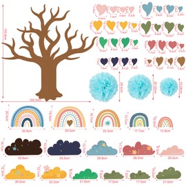 Pajean 84 Pcs Classroom Tree Bulletin Board Set Groovy Hippie Cutouts 3D Paper Pom Poms Motivational Educational Welcome Class Decor for Elementary Preschool Back to School Wall Decor Supplies