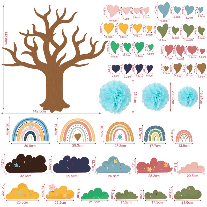 Pajean 84 Pcs Classroom Tree Bulletin Board Set Groovy Hippie