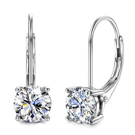 Kakonia Moissanite Earrings,1.0ct-2.0ct D Color Brilliant Round Cut Lab Created Diamond Earrings 18K White Gold Sterling Silver Dangle Earrings Moissanite Leverback Drop Earrings