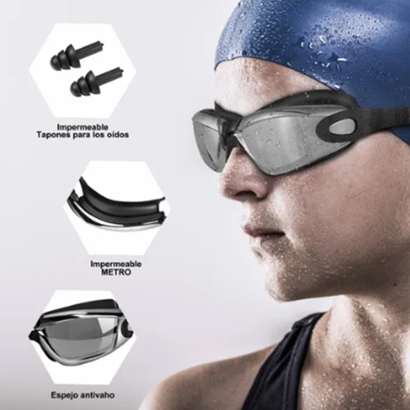 Swim Cap Goggles Set Electroplated UV Protection Swimming Accessories with