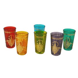 Moroccan Tea Glasses Set of 6 Hand-Crafted Exquisite Royal Colorful Berber Gold Design