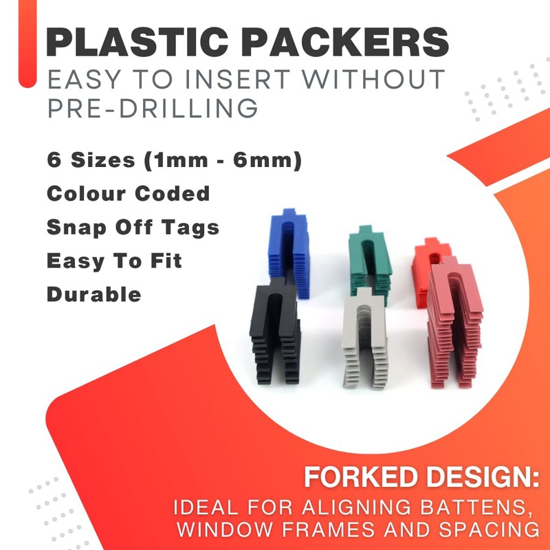 100pc Assorted Plastic Packers - Packing Spacers Set, 6 Sizes