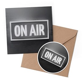 1 x Greeting Card & 10 cm Round Sticker Set - BW - On Air Radio Studio Sign - Birthday Thank You Friend Lover Fan Mum Dad Kids #42104