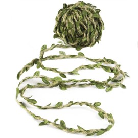 Feelmate Jute Rope Olive Green Leaves Leaf Trim Ribbon 20 Yards for DIY Craft Party Wedding Home Decoration