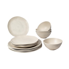 Abode Homewares Organic Coupe Wheat PolyPro 12-Piece Dinnerware Set, Off-White