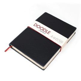 Artway Indigo Doodle – Black Leather Sketchbook/Notebook – 175mm x 125mm - 164 Sides/82 Pages of 150gsm Cartridge Paper