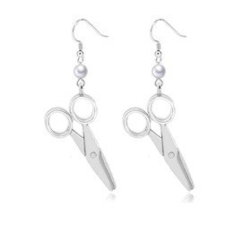 Dreuyet Yarn Knitting Pearl Earrings for Women Unique Silver Sewing Knitting Themed Needles and Yarn Ball Charm Crochet Earrings for Knitter Sewing Lovers Jewelry Gift (scissors)