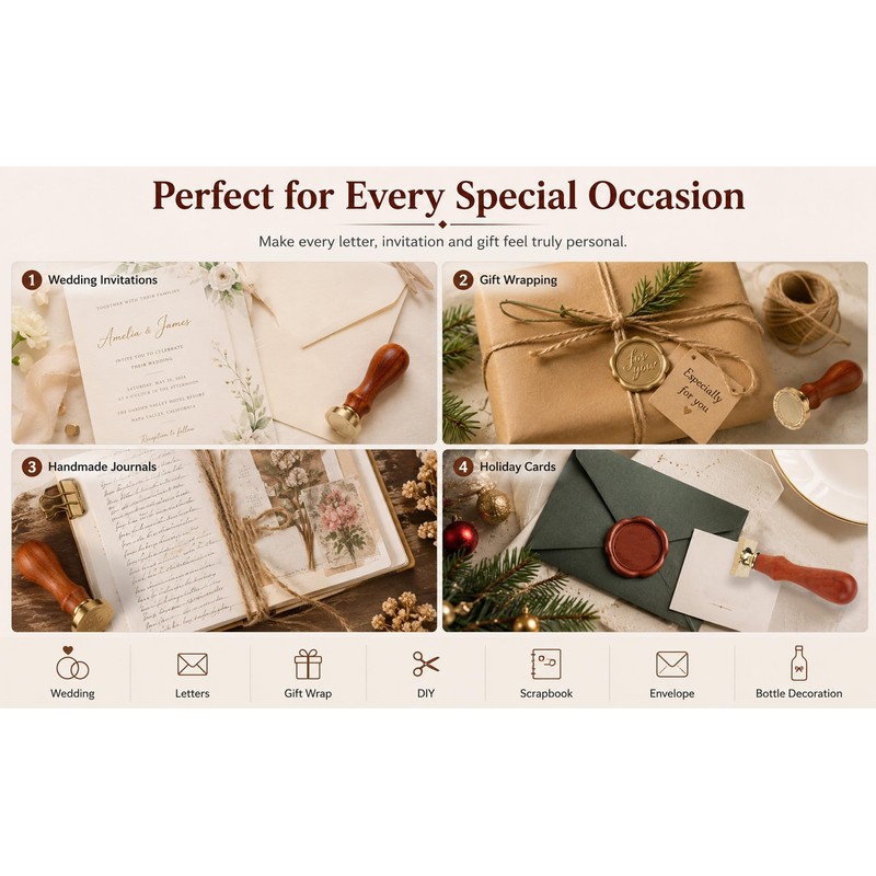 2 Pcs Frame Wax Seal Stamp Set, 3D Embossed Brass