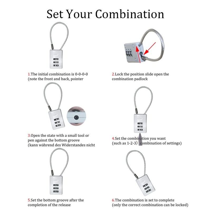 SISAV 3 Digit Cable Combination Lock 12 inches Cable for