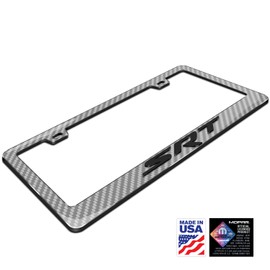 iPick Image Compatible with Dodge Jeep SRT Logo in 3D Silver Real 3K Carbon Fiber Finish ABS Plastic License Plate Frame