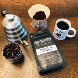 Blackout Coffee, Pitch Black Espresso Extra Dark Roast Coffee, European-Style Espresso Coffee, Small Batch Roasted in the USA – 12 oz Bag (Medium Ground Coffee)