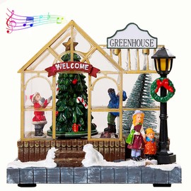Christmas Village Houses, Farmhouse Musical LED Lighted Christmas House Decor, Resin Christmas Sunshine Green View House Figurines Christmas Home Accessories for Home Decor