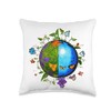Earth Globe Insects Flowers Butterflies World Environment Throw Pillow
