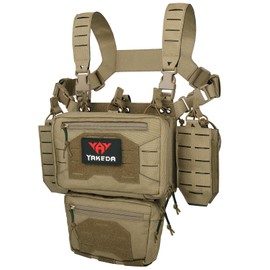YAKEDA Tactical Chest Mini Rig Vest/Training Mini Rig Adjustable & Detachable with Wing Pouch, Dangler Pouch (Mud Color)