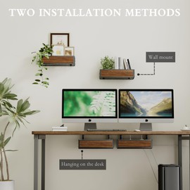 CICUFY 2 Pack Under Desk Cable Management Tray,No Drill Cable Management with Clamp Cord Organizer for Desk Metal Wire Management Cable Tray(Rustic Style-Black)