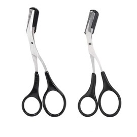 2PCS Professional Precision Eyebrow Trimmer Scissors with Comb and Non Slip Finger Grips Eyebrow Shaping Cut Scissors for Men and Women