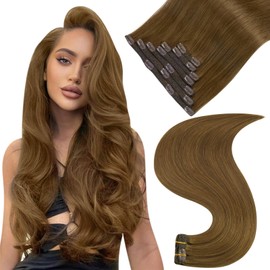 Easyouth Brown Clip-In Real Hair Extensions, Natural Clip-In Hair Extensions, Dark Brown, 18 Inches, 120 g, #4, 7 Pieces