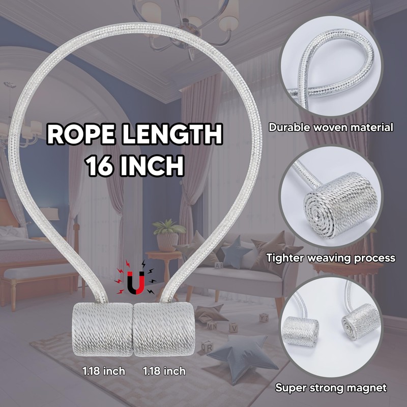 2 Pieces Magnetic Curtain Tie backs, Holdbacks Holders Hooks,Drapes Clips