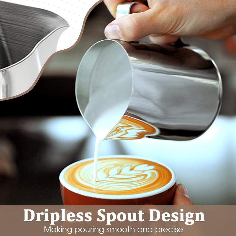 Milukon Milk Frothing Pitcher, 350ml Stainless Steel Milk Jug with