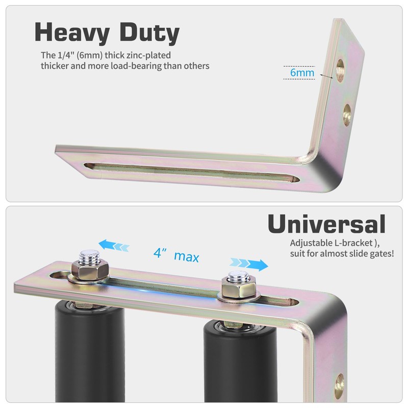 Universal Heavy Duty Slide Gate Guide Roller, 6" Nylon Rollers
