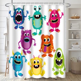 ArtSocket Monsters Bathroom Set with Shower Curtain and Rugs Accessories, Cute Kids Shower Curtain Set, Funny Animal Shower Curtain for Bathroom, Kids Bathroom Decor 4 Pcs