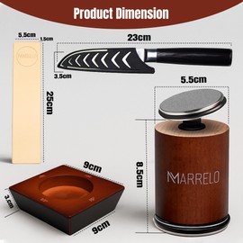 6 Piece Rolling Knife Sharpener Kit with Kitchen Knife - Magnetic Roller Sharpener with 4 Angle Base, 2 extra Diamond Discs and Dual Sided Leather Strop for Razor Sharp Knives