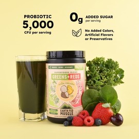 Earth Fed Muscle Superfoods Blend Reds & Greens Powder, Piña Colada Flavor, Juice & Smoothie Mix with Organic Kale, Spirulina, Wheat Grass - Detox & Cleanse, No Added Sugar - Non-GMO - 30 Servings