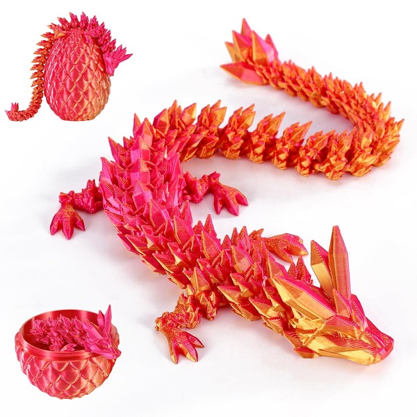 3D Printed Dragon Eggs with Dragon Inside, Articulated Crystal Dragon