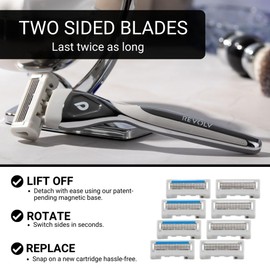 REVOLV - Men’s Razor - 1 Premium Weighted Handle + 1 Dual-Sided Cartridge - For a Closer, Smoother Shave - Safe on Sensitive Skin - White