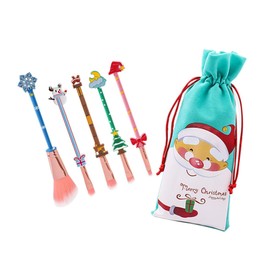 WOONEKY 5pcs Xmas Themed Makeup Brush for Girls Creative Cosmetic Tools for Holiday Gifting for Daily Use Travel Soft Dense Brush Hair for Application