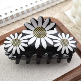 White Daisy Hair Claws Non Slip Medium Thick Hair Claws Clips Women Girls Hair Accessories, 3.4"