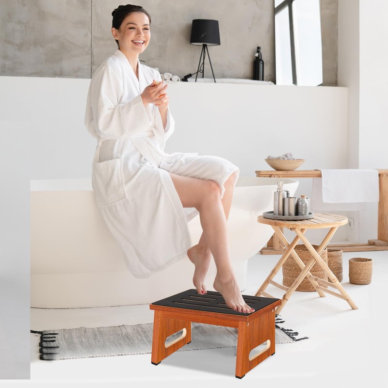 One Step Stool for Adults Seniors with Non-Slip Rubber Stepping