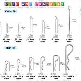 Glarks 300Pcs 12 Size Cotter Pin and Hair Pin Assortment Kit 2 Style Zinc Plated Steel Hitch Pin Hair Pins R Clips Key Fastner Fitting Set for Automotive, Mechanics, Cars, Trucks, Lawn Mower Use