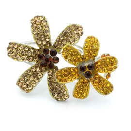 Medium Decorative Hair Clip Rhinestone Crystal Double Flowers Hair Pin Claws, Light Brown