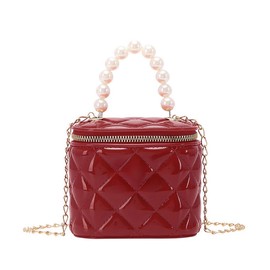 KOLKOL Girls Wallet, Mini Jelly Purse for Women, Shoulder Bags with Pearl Handle and Gold Chain-Crossbody Handbags-Box bag