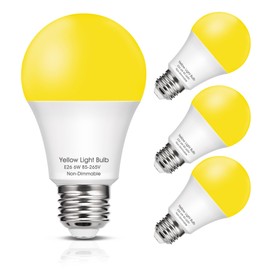 EvaStary Yellow LED Light Bulb Outdoor, 6W Bug Light Bulbs 40W Equivalent Outside, A19 LED Amber Bedroom Night Lights, Warm LEDs Hallway Lighting Decorative Lamps, 4 Pack